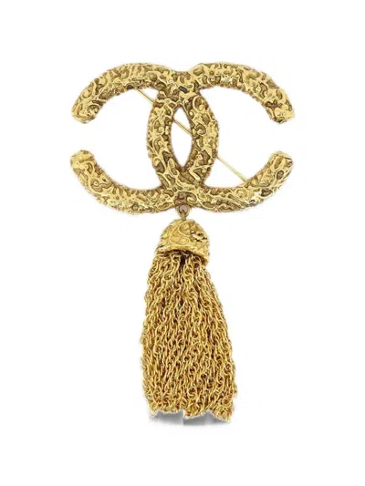 Pre-owned Chanel 1993 Cc-logo Tassel-detail Brooch In Gold