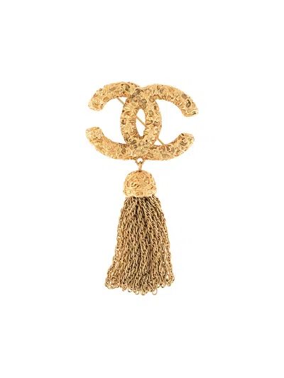 Pre-owned Chanel 1993 Chain Tassel Cc Brooch In Gold