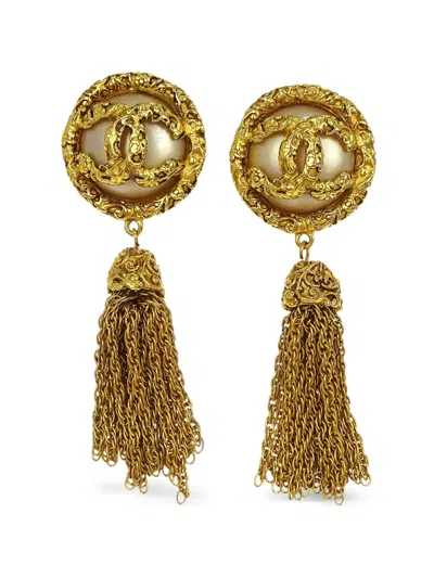 Pre-owned Chanel 1993 Fringe Dangle Earrings In Gold