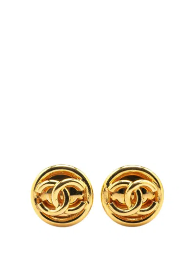 Pre-owned Chanel 1993 Gold Plated Cc Clip On Earrings Costume Earrings