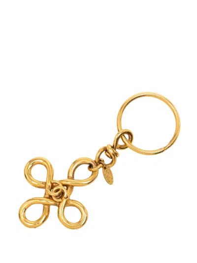 Pre-owned Chanel 1993 Gold Plated Cc Clover Cross Keychain Key Holder