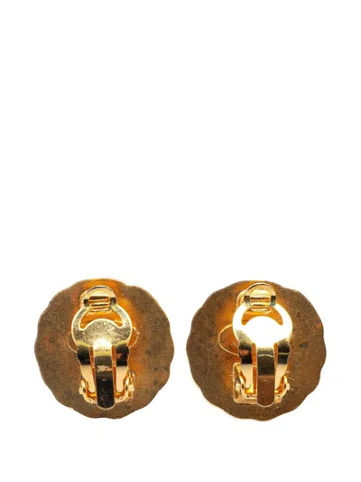 Pre-owned Chanel 1993 Gold Plated Cc Starburst Clip On Earrings Costume Earrings