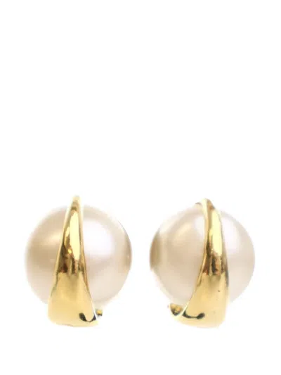 Pre-owned Chanel 1993 Gold Plated Faux Pearl Clip On Earrings Costume Earrings