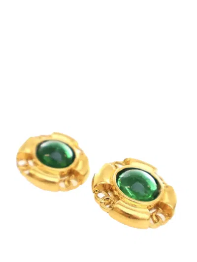Pre-owned Chanel 1993 Gold Plated Gripoix Round Clip On Earrings Costume Earrings