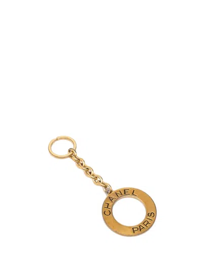 Pre-owned Chanel 1993 Gold Plated Logo Ring Key Chain