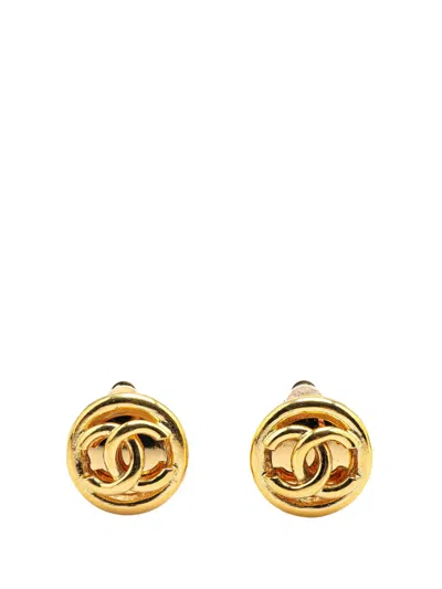 Pre-owned Chanel 1993 Gold Plated Mini Cc Clip On Earrings Costume Earrings