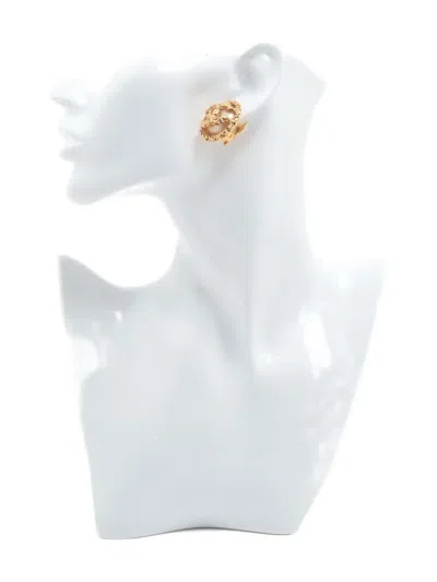 Pre-owned Chanel 1993 Interlocking Cc Faux-pearl Earrings In Gold