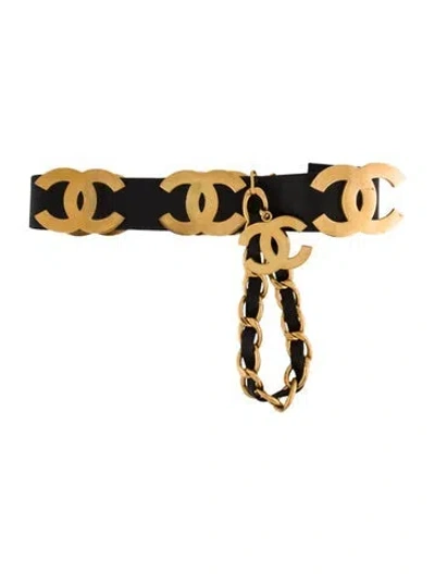 Pre-owned Chanel 1993 Interlocking Cc Logo Waist Belt In Black