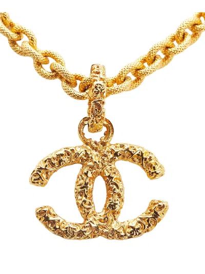 Pre-owned Chanel 1993 Lava Collection Cc 24k Yellow Gold Pendant Necklace