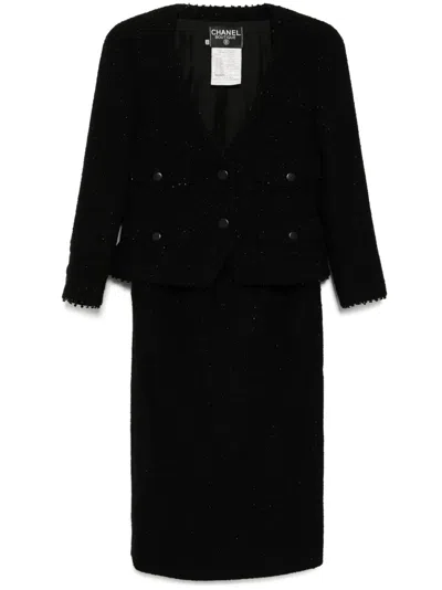 Pre-owned Chanel 1993 Setup Suit Jacket Sleeveless Camisole Dress In Black