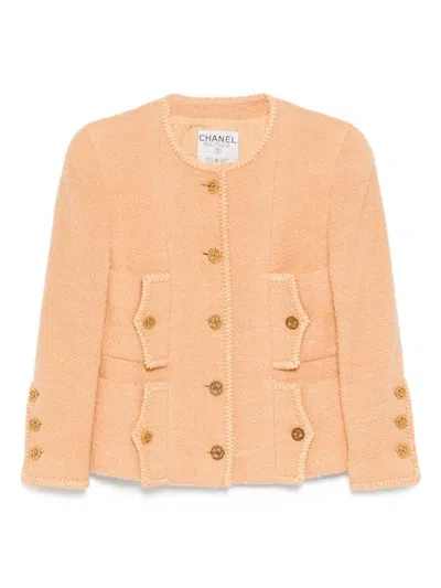 Pre-owned Chanel 1993 Single Breasted Collarless Jacket In Orange