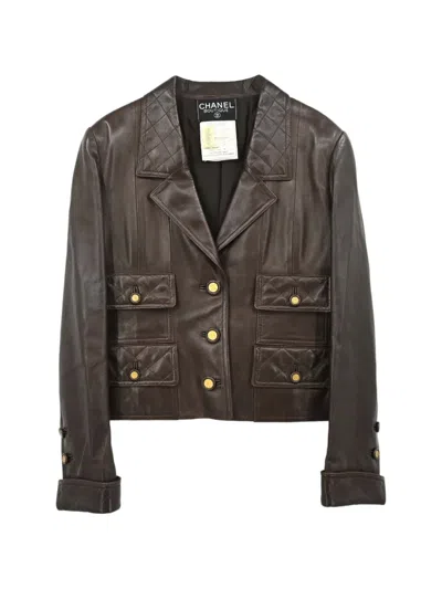 Pre-owned Chanel 1993 Single-breasted Leather Jacket In Brown