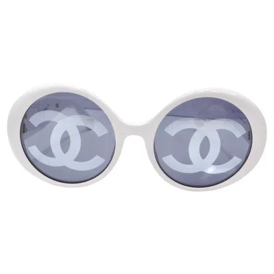 Pre-owned Chanel 1993 White Cc Logo Round Lens Sunglasses