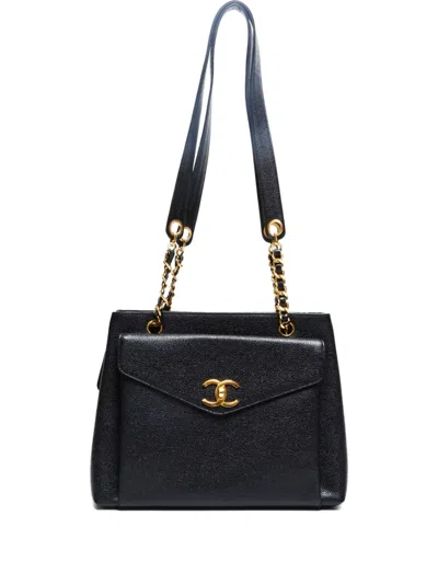 Pre-owned Chanel 1994-1995 Cc Mark Leather Shoulderbag In Black