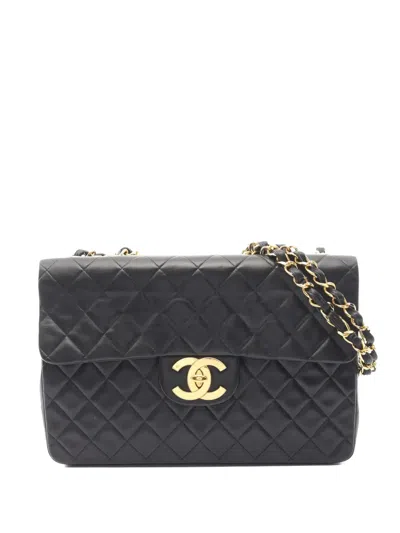 Pre-owned Chanel 1994-1996 34 Decamatlassé Classic Flap Shoulder Bag In Black