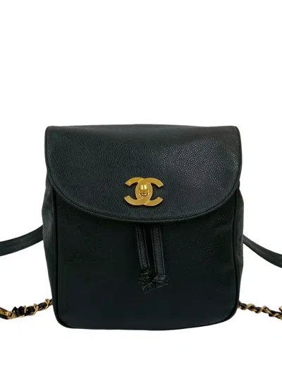 Pre-owned Chanel 1994-1996 Caviar Cc Turnlock Backpack In Black