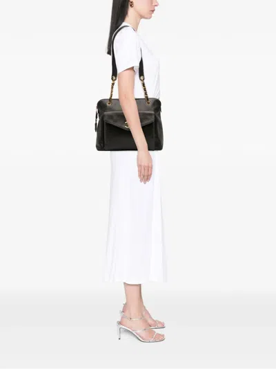 Pre-owned Chanel 1994-1996 Caviar Front Pocket Chain Tote Bag In Black