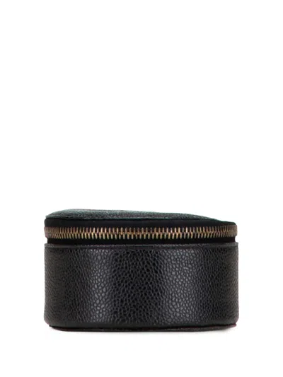 Pre-owned Chanel 1994-1996 Caviar Round Travel Jewelry Case In Black