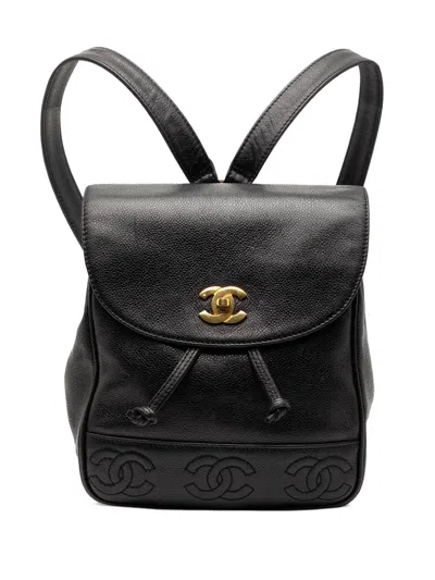 Pre-owned Chanel 1994-1996 Caviar Triple Cc Backpack In Black