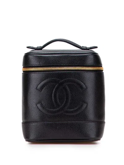 Pre-owned Chanel 1994-1996 Cc Caviar Case Vanity Bag In Black