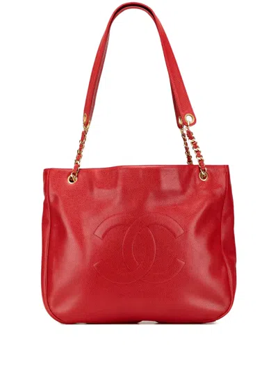 Pre-owned Chanel 1994-1996 Cc Caviar Chain Tote Bag In Red