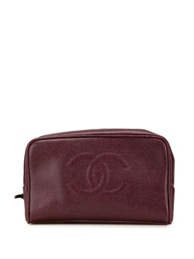 Pre-owned Chanel 1994-1996 Cc Caviar Pouch In Red