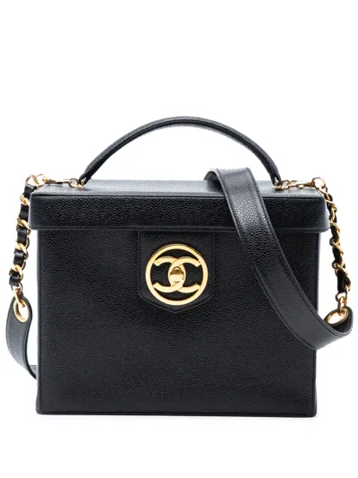 Pre-owned Chanel 1994-1996 Cc Caviar Vanity Box Case Satchel In Black