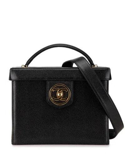 Pre-owned Chanel 1994-1996 Cc Caviar Vanity Case Satchel In Black