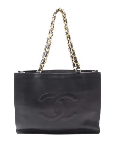 Pre-owned Chanel 1994-1996 Cc Lambskin Chain Tote Bag In Black