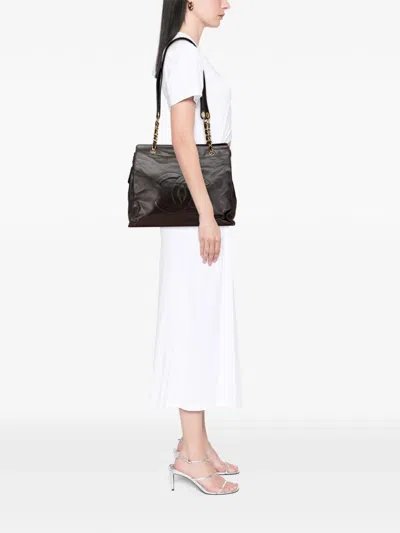 Pre-owned Chanel 1994-1996 Cc Lambskin Chain Tote Bag In Brown