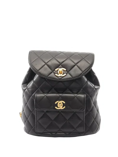 Pre-owned Chanel 1994-1996 Cc Quilted Lambskin Backpack In Black