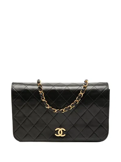 Pre-owned Chanel 1994-1996 Cc Quilted Lambskin Full Single Flap Crossbody Bag In Black