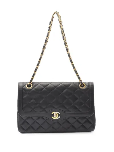 Pre-owned Chanel 1994-1996 Cc Quilted Paris Lambskin Flap Shoulder Bag In Black