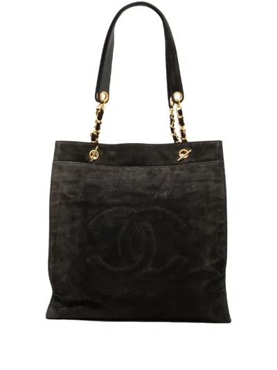 Pre-owned Chanel 1994-1996 Cc Suede Tote Bag In Black