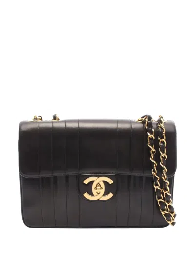 Pre-owned Chanel 1994-1996 Cc Vertical Quilt Lambskin Mademoiselle Chain Flap Shoulder Bag In Black
