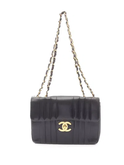Pre-owned Chanel 1994-1996 Cc Vertical Quilt Lambskin Single Flap Bag Shoulder Bag In Black