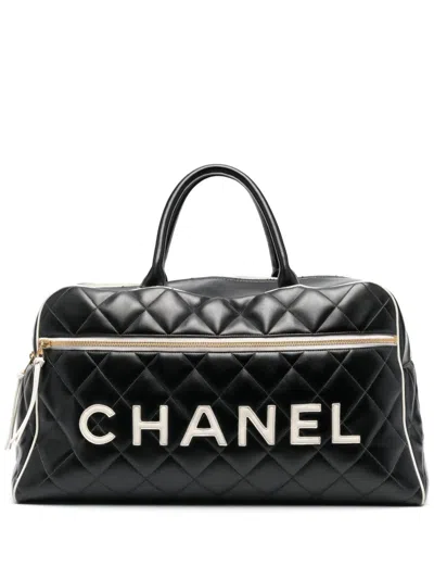 Pre-owned Chanel 1994-1996 Diamond-quilted Holdall Bag In Black