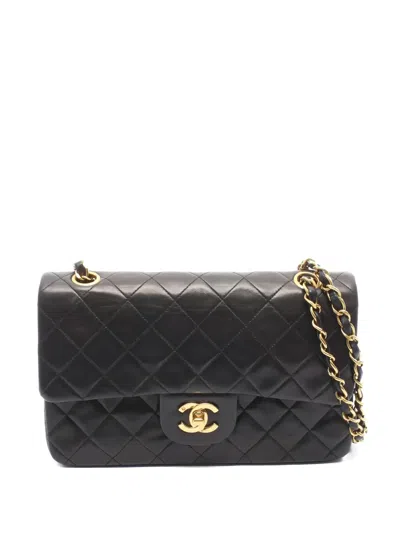 Pre-owned Chanel 1994-1996 Double Flap Cc Turn-lock Shoulder Bag In Black