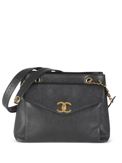 Pre-owned Chanel 1994-1996 Interlocking Cc Shoulder Bag In Black