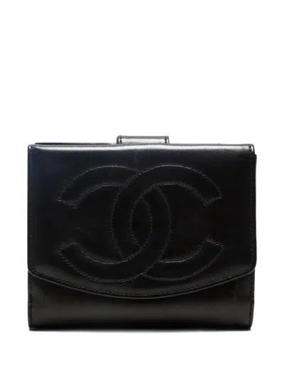 Pre-owned Chanel 1994-1996 Interlocking Cc Wallet In Black
