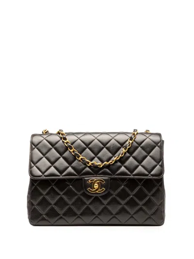 Pre-owned Chanel 1994-1996 Jumbo Classic Lambskin Single Flap Shoulder Bag In Black