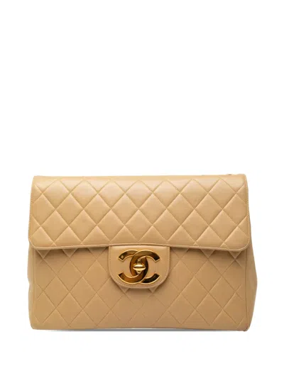 Pre-owned Chanel 1994-1996 Jumbo Xl Classic Lambskin Single Flap Shoulder Bag In Brown