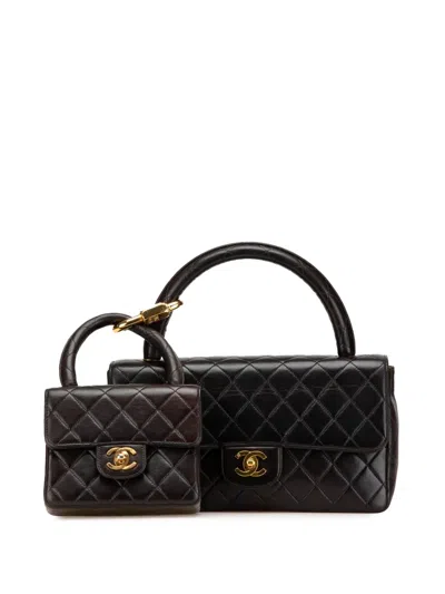 Pre-owned Chanel 1994-1996 Lambskin Parent Child Kelly Set Top Handle Bag Handbag