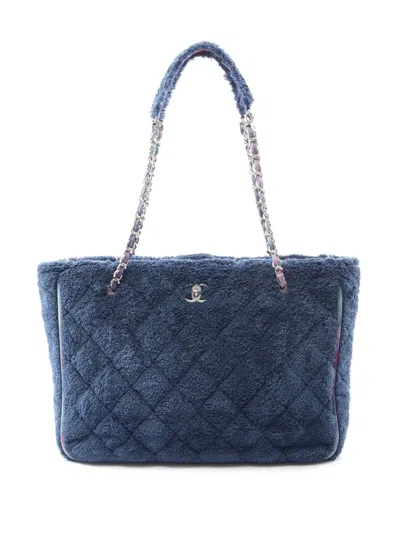 Pre-owned Chanel 1994-1996 Large Terry And Ribbon Shopping Tote Bag In Blue