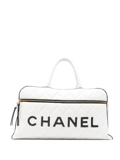 Pre-owned Chanel 1994-1996 Large Trapuntata Top-handle Holdall In White
