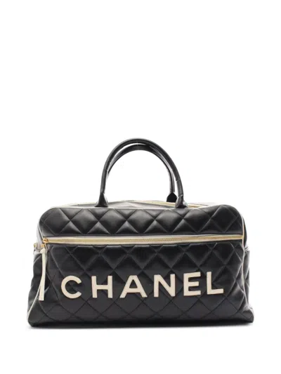 Pre-owned Chanel 1994-1996 Logo-appliqué Travel Bag In Black