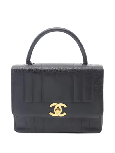 Pre-owned Chanel 1994-1996 Mademoiselle Caviar-leather Handbag In Black