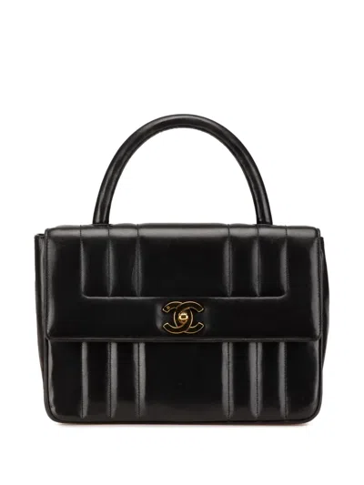 Pre-owned Chanel 1994-1996 Mademoiselle Top Handle Handbag In Black
