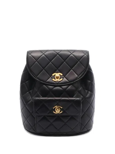 Pre-owned Chanel 1994-1996 Matelassé Leather Backpack In Black