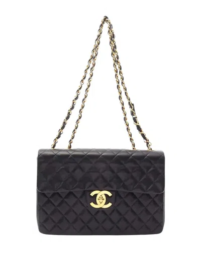 Pre-owned Chanel 1994-1996 Maxi Xl Classic Lambskin Single Flap Shoulder Bag In Black